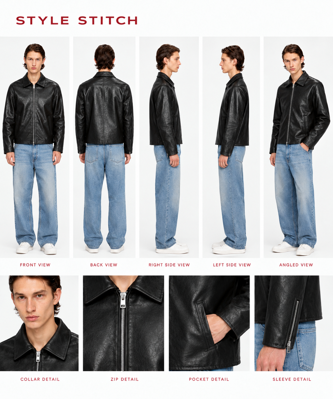 BLACK PLAIN UNISEX COLLAR LEATHER JACKET