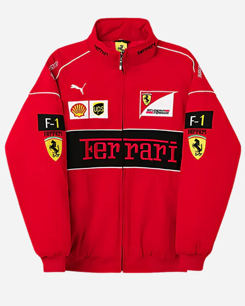 F1 Red Ferrari Jacket – F1-Inspired Streetwear by Stylestitch