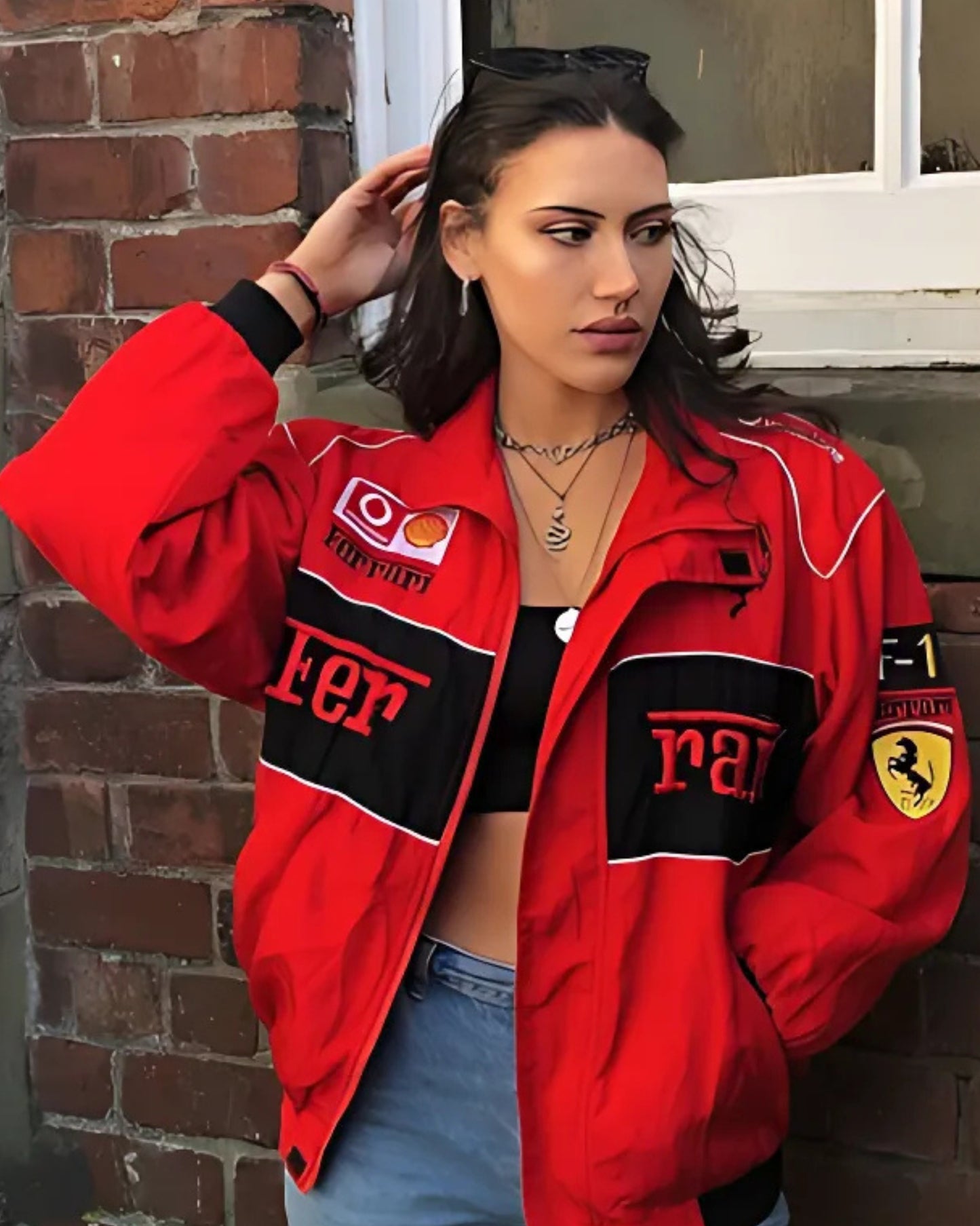 Racing Red Puffer Embroidery unisex Jacket l stylestitch