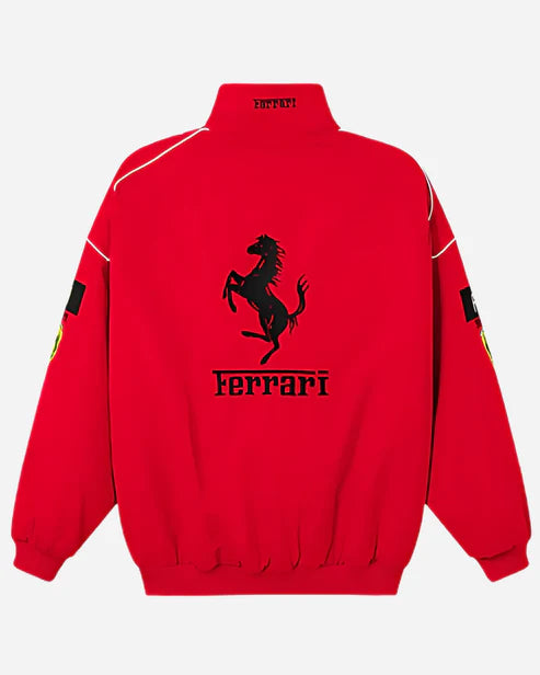 Racing Red Puffer Embroidery unisex Jacket l stylestitch