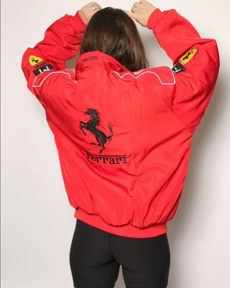 Racing Red Puffer Embroidery unisex Jacket l stylestitch
