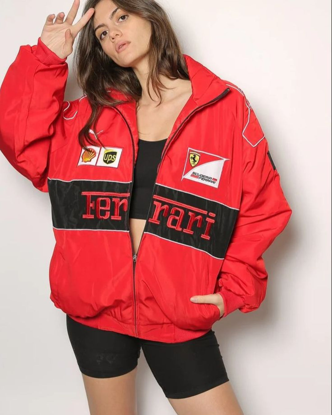 Racing Red Puffer Embroidery unisex Jacket l stylestitch