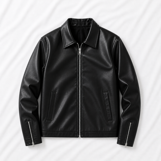 Black Boxy Cropped Jacket Unisex Faux Leather by Styleestitch