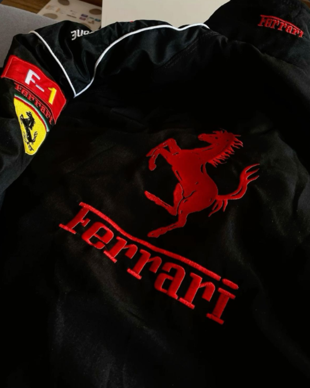 Racing Black Puffer Embroidery Unisex Jacket l stylestitch