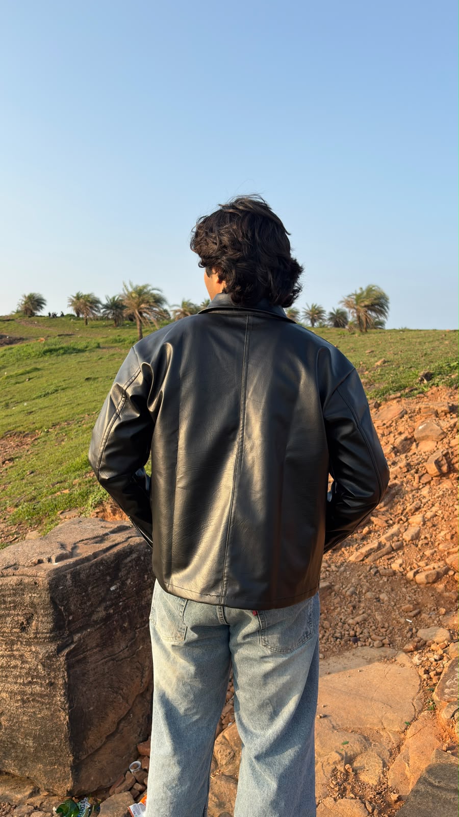Z BLACK PLAIN UNISEX COLLAR LEATHER JACKET