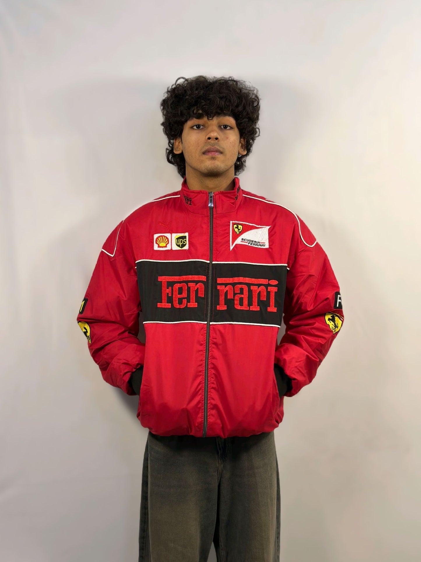 Racing Red Puffer Embroidery unisex Jacket l stylestitch