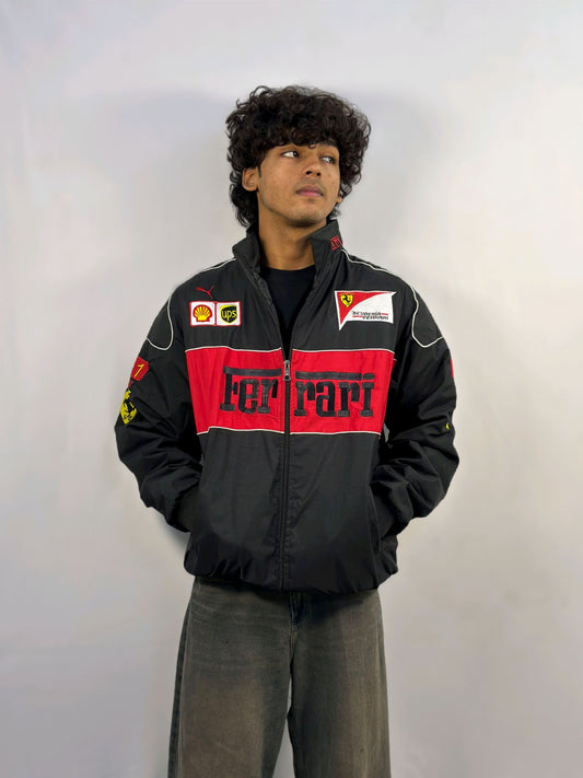 Racing Black Puffer Embroidery Unisex Jacket l stylestitch