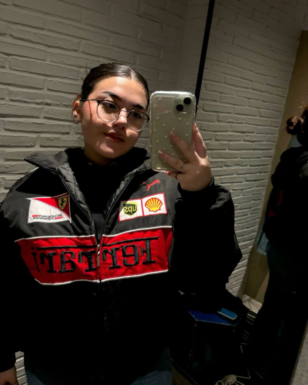 Racing Black Puffer Embroidery Unisex Jacket l stylestitch