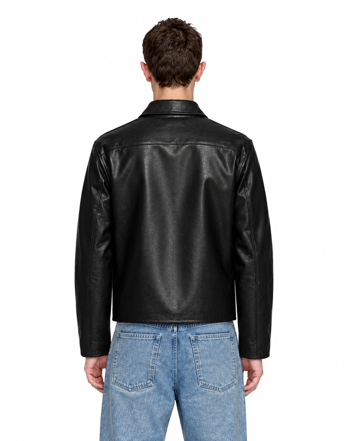 BLACK PLAIN UNISEX COLLAR LEATHER JACKET