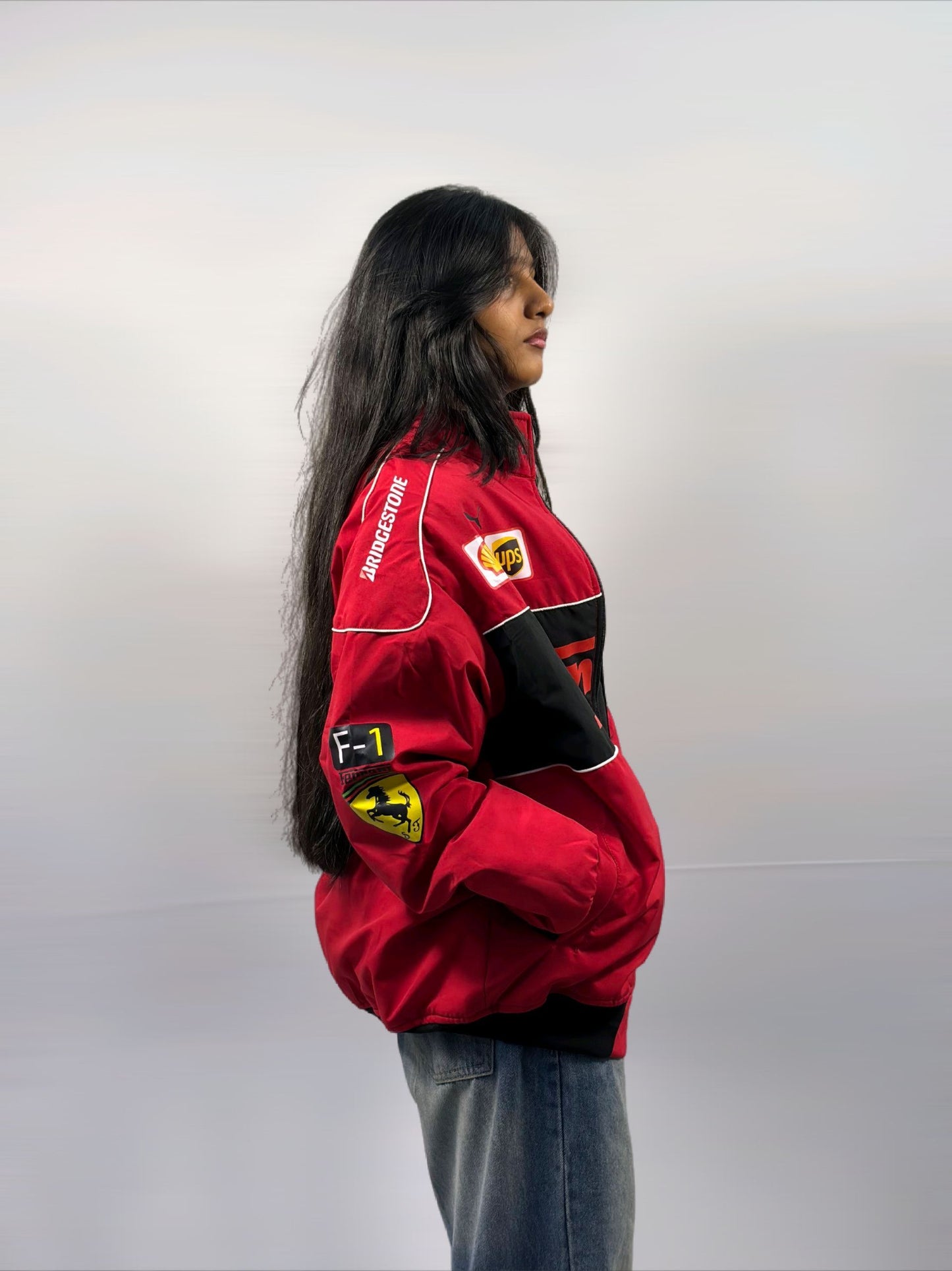 F1 FERRARI RED PUFFER PRINTED UNISEX JACKET