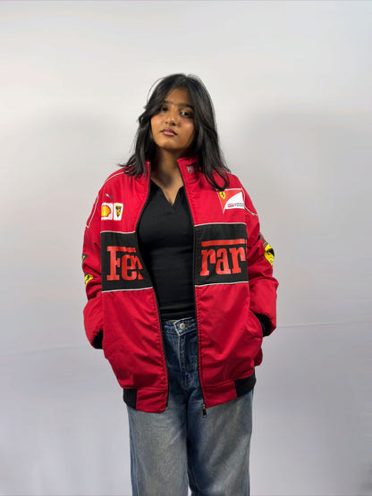 F1 FERRARI RED PUFFER PRINTED UNISEX JACKET