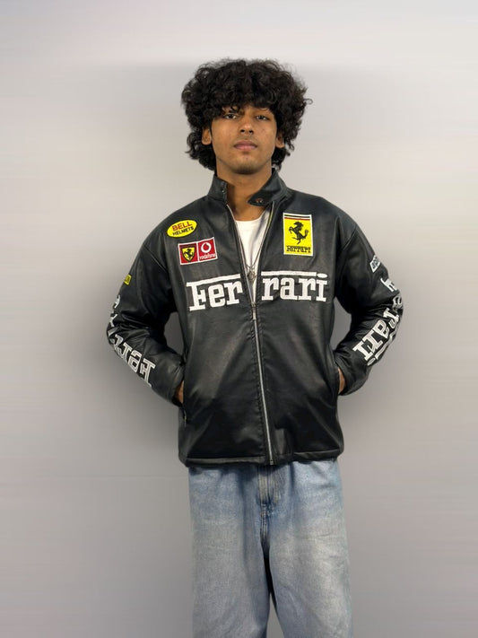 Racing Black Leather Unisex jacket l stylestitch
