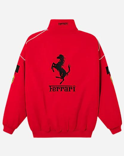 Racing Red Puffer Embroidery unisex Jacket l stylestitch