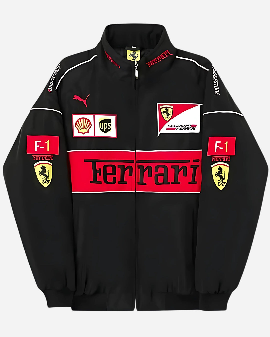 Racing Black Puffer Embroidery Unisex Jacket l stylestitch