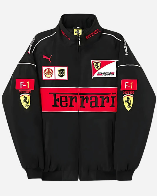 Racing Black Puffer Embroidery Unisex Jacket l stylestitch