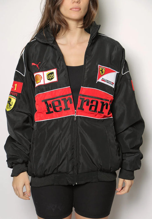 Racing Black Puffer Embroidery Unisex Jacket l stylestitch
