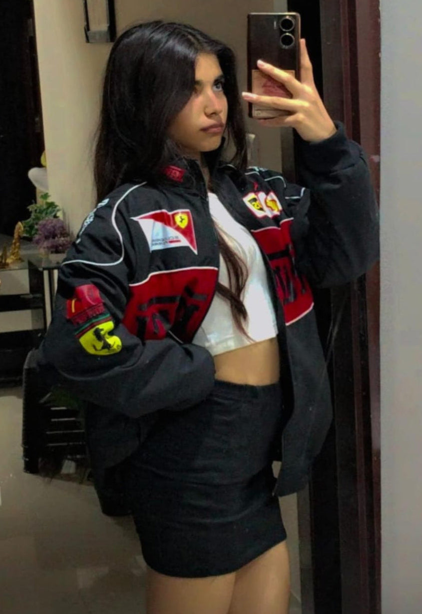 F1 BLACK PARACHUTE FERRARI UNISEX RACING JACKET BY STYLESTITCH