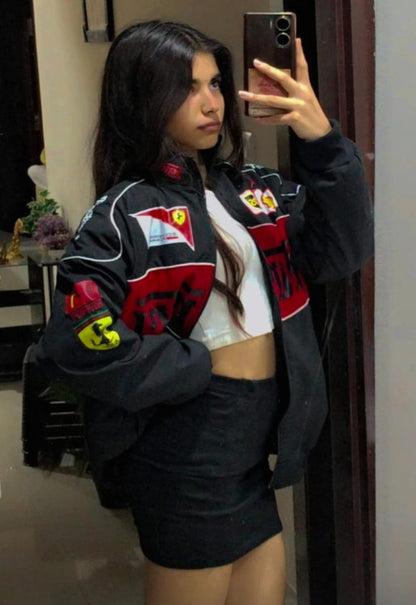F1 BLACK PARACHUTE FERRARI UNISEX RACING JACKET BY STYLESTITCH