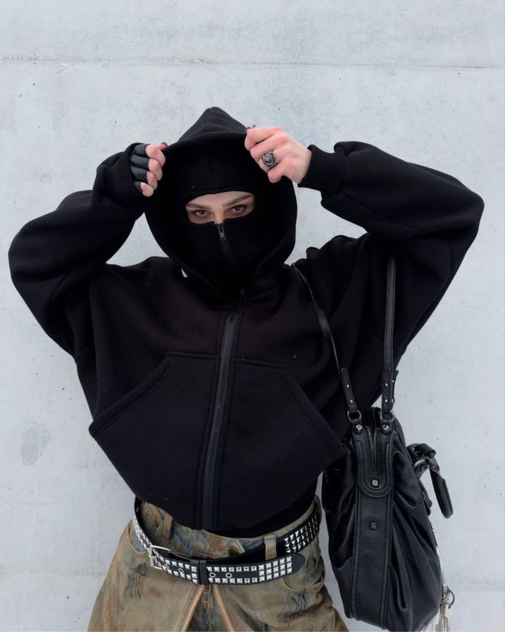 Black Balaclava Aesthetic vintage Hoodi Unisex  by Stylestitch
