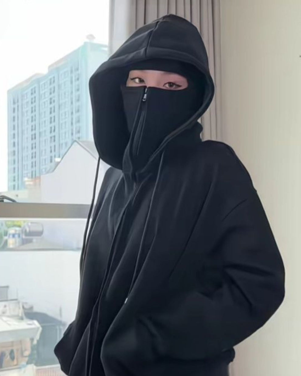Black Balaclava Aesthetic vintage Hoodi Unisex  by Stylestitch