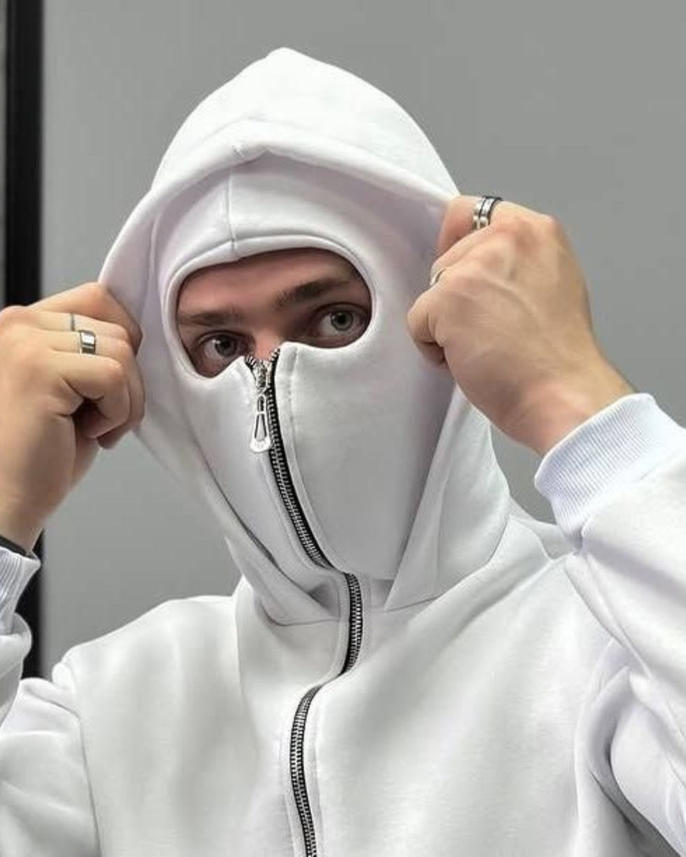 White Balaclava Aesthetic vintage Hoodi Unisex  by Stylestitch
