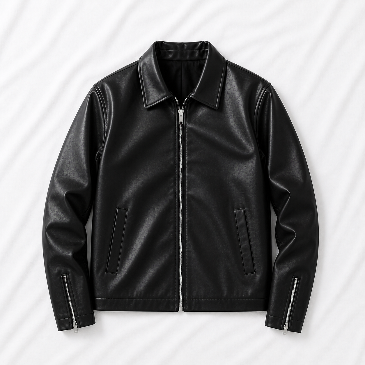 Black Boxy Cropped Jacket Unisex Faux Leather by Styleestitch