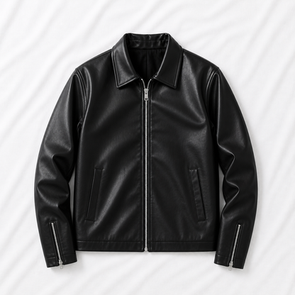Black Boxy Cropped Jacket Unisex Faux Leather by Styleestitch