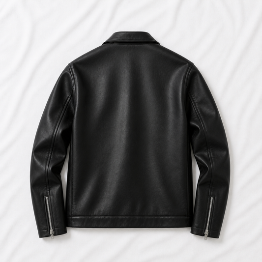 Black Boxy Cropped Jacket Unisex Faux Leather by Styleestitch