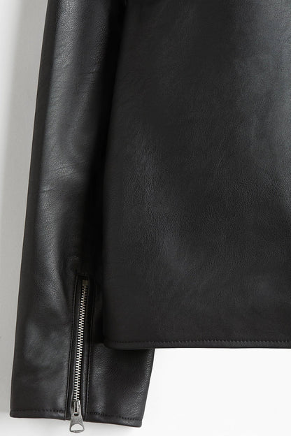 Black Boxy Cropped Jacket Unisex Faux Leather by Styleestitch