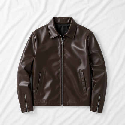 Brown Boxy Cropped Jacket Unisex Faux Leather by Stylestitch
