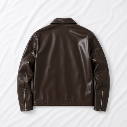 Brown Boxy Cropped Jacket Unisex Faux Leather by Stylestitch