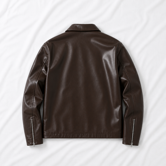 Brown Boxy Cropped Jacket Unisex Faux Leather by Stylestitch