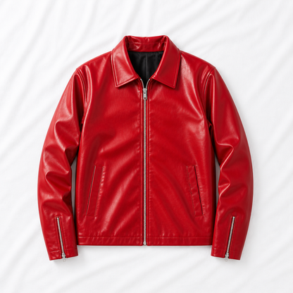 Red Boxy Cropped Jacket Unisex Faux Leather by Stylestitch
