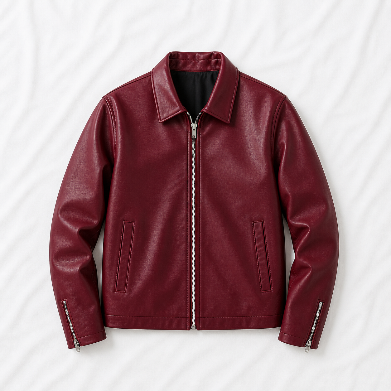 Burgundy Boxy Cropped Jacket Unisex Faux Leather by Stylestitch