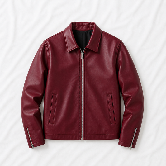 Burgundy Boxy Cropped Jacket Unisex Faux Leather by Stylestitch