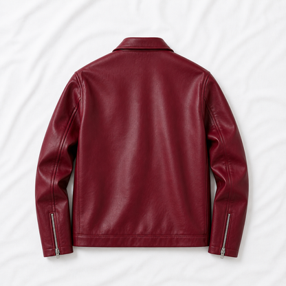 Burgundy Boxy Cropped Jacket Unisex Faux Leather by Stylestitch