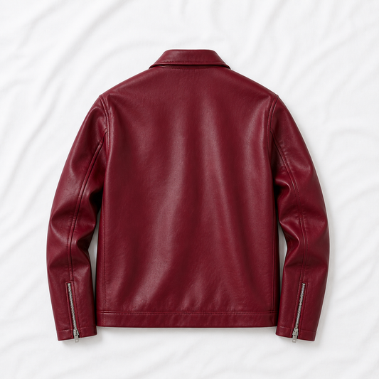 Burgundy Boxy Cropped Jacket Unisex Faux Leather by Stylestitch