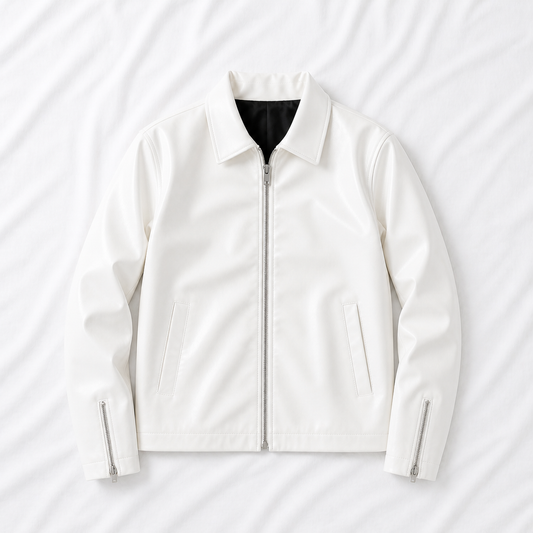 White Boxy Cropped Jacket Unisex Faux Leather by Stylestitch