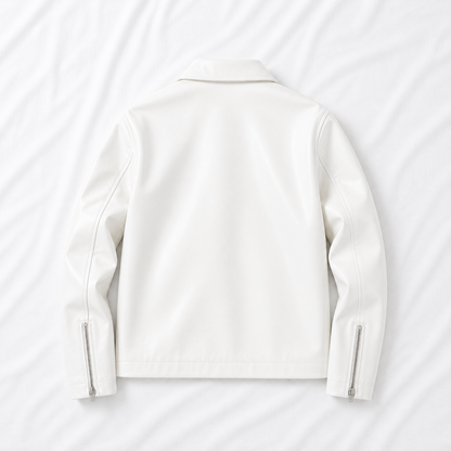 White Boxy Cropped Jacket Unisex Faux Leather by Stylestitch