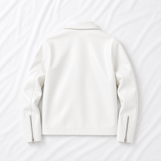White Boxy Cropped Jacket Unisex Faux Leather by Stylestitch