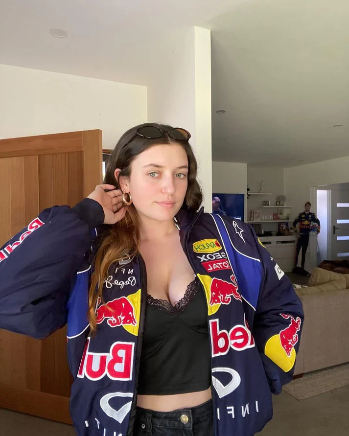 Red Bull Racing Team Jacket – Inner Puff Parachute Fabric | F1 Streetwear Look by stylestitch
