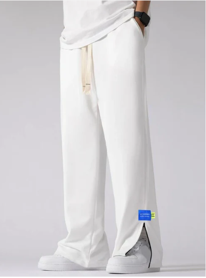 White Trackpants with Zip at Bottom - Classic Aesthetic