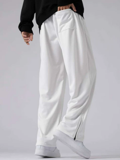 White Trackpants with Zip at Bottom - Classic Aesthetic