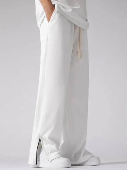 White Trackpants with Zip at Bottom - Classic Aesthetic