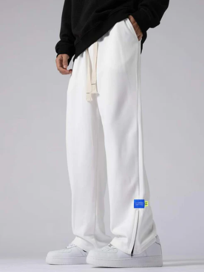 White Trackpants with Zip at Bottom - Classic Aesthetic