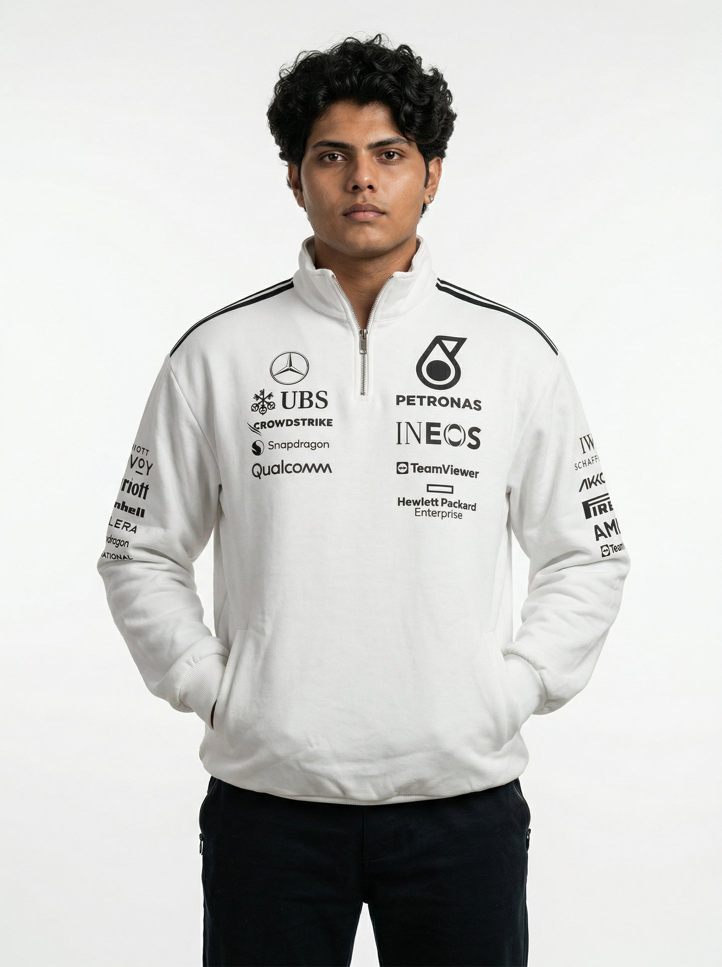 F1 Inspired White PETRONAS Sweatshirt -Premium Cotton Fleece