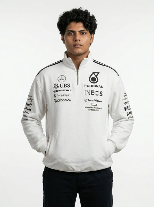 F1 Inspired White PETRONAS Sweatshirt -Premium Cotton Fleece