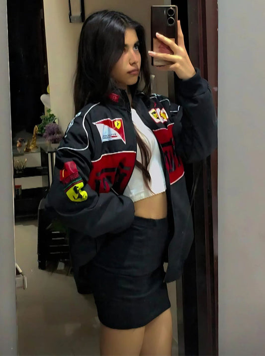 F1 BLACK PARACHUTE FERRARI UNISEX RACING JACKET BY STYLESTITCH