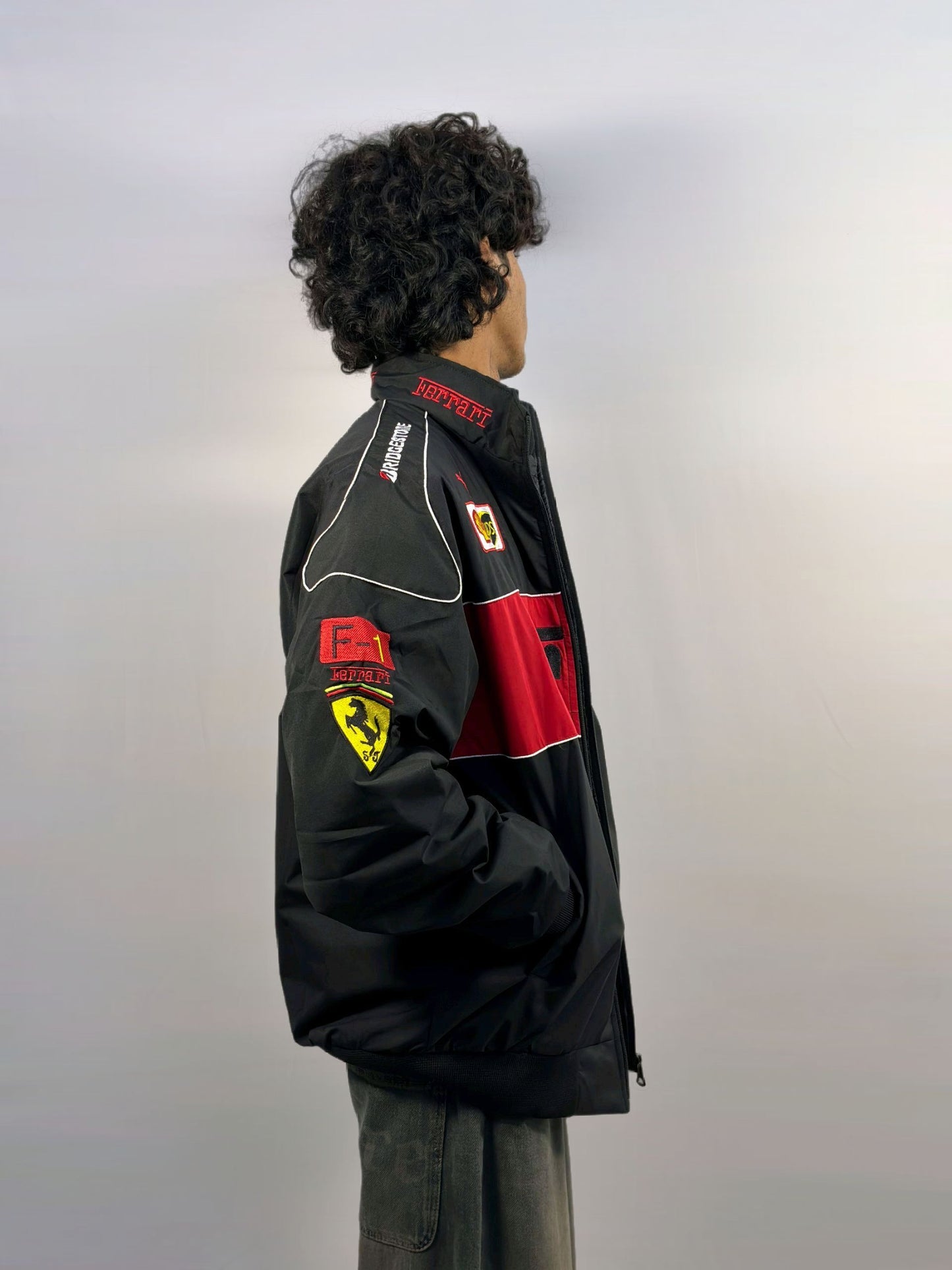 Racing Black Puffer Embroidery Unisex Jacket l stylestitch