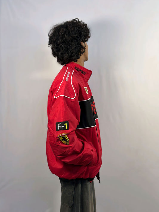 Racing Red Puffer Embroidery unisex Jacket l stylestitch